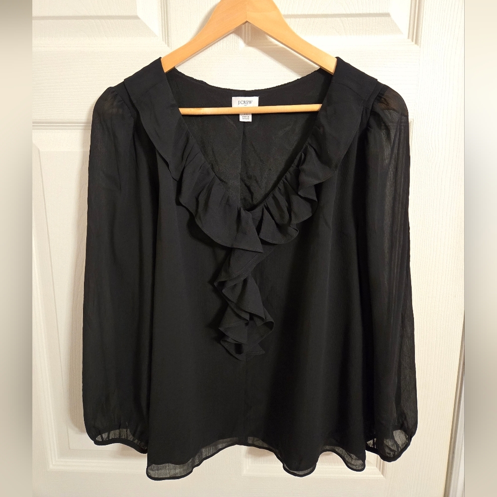 J. Crew Women's Elegant Black Ruffle Blouse Size Medium